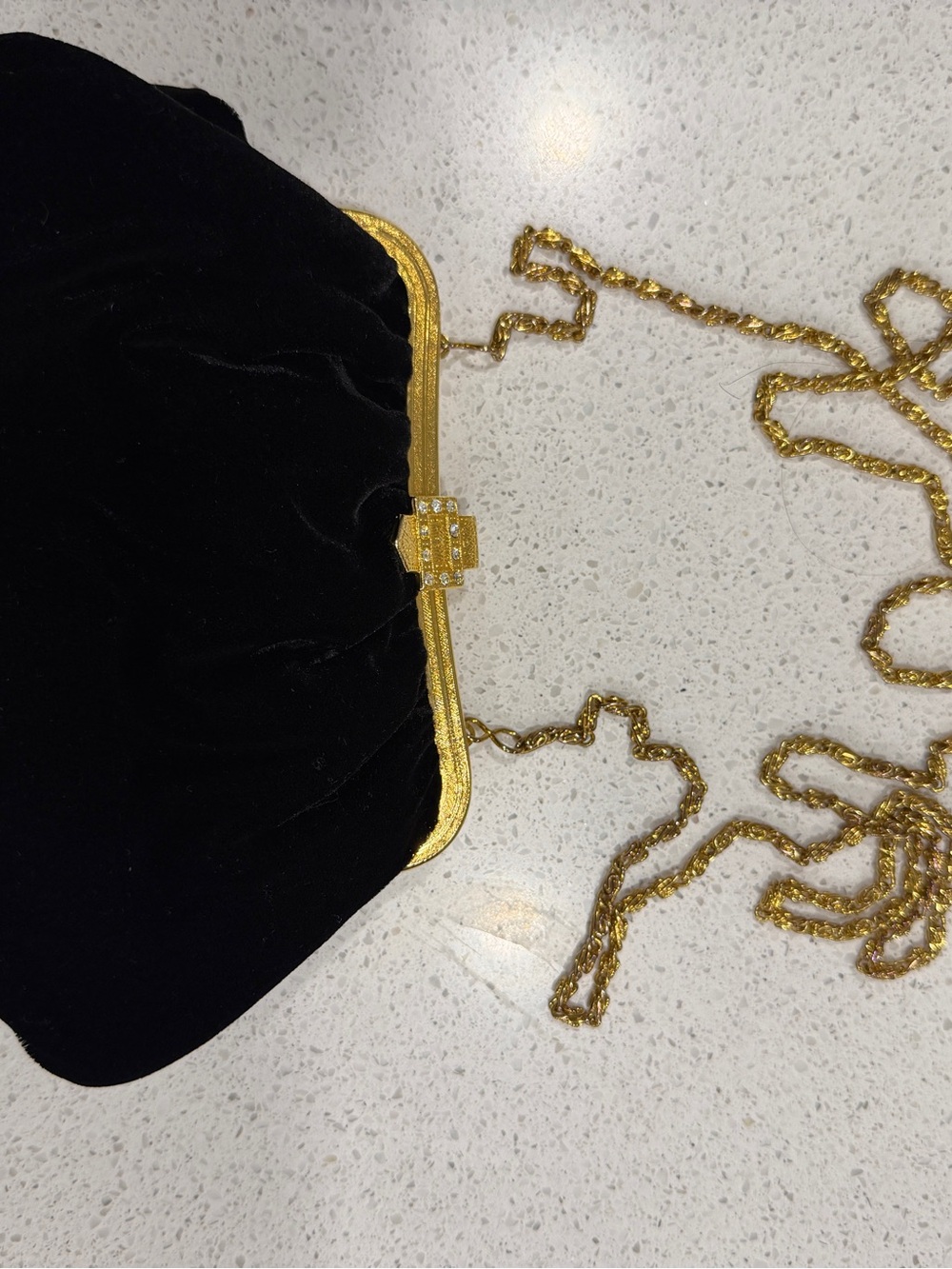 Jenny Buchanan Elegant Black Velvet Evening Bag with Gold Chain